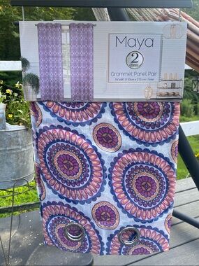 Maya Purple and Pink Medallion Grommet Curtain Panels Pair 76x84